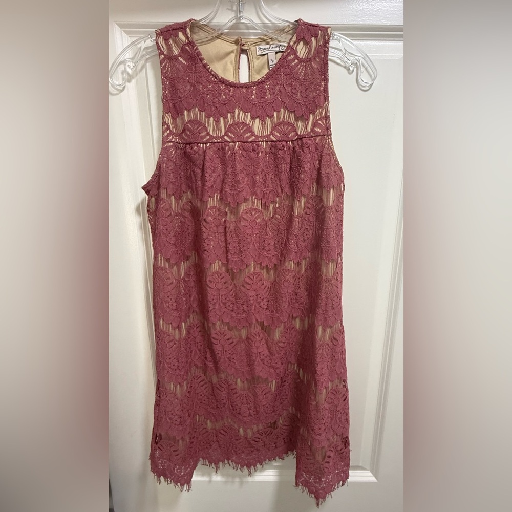 Xtraordinary Dress, Dusty Rose Lace overlay w/Beige Lining.